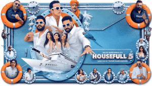 Akshay Kumar, Riteish Deshmukh, and ensemble cast in the chaotic Housefull 5 (2025) movie poster on a cruise ship