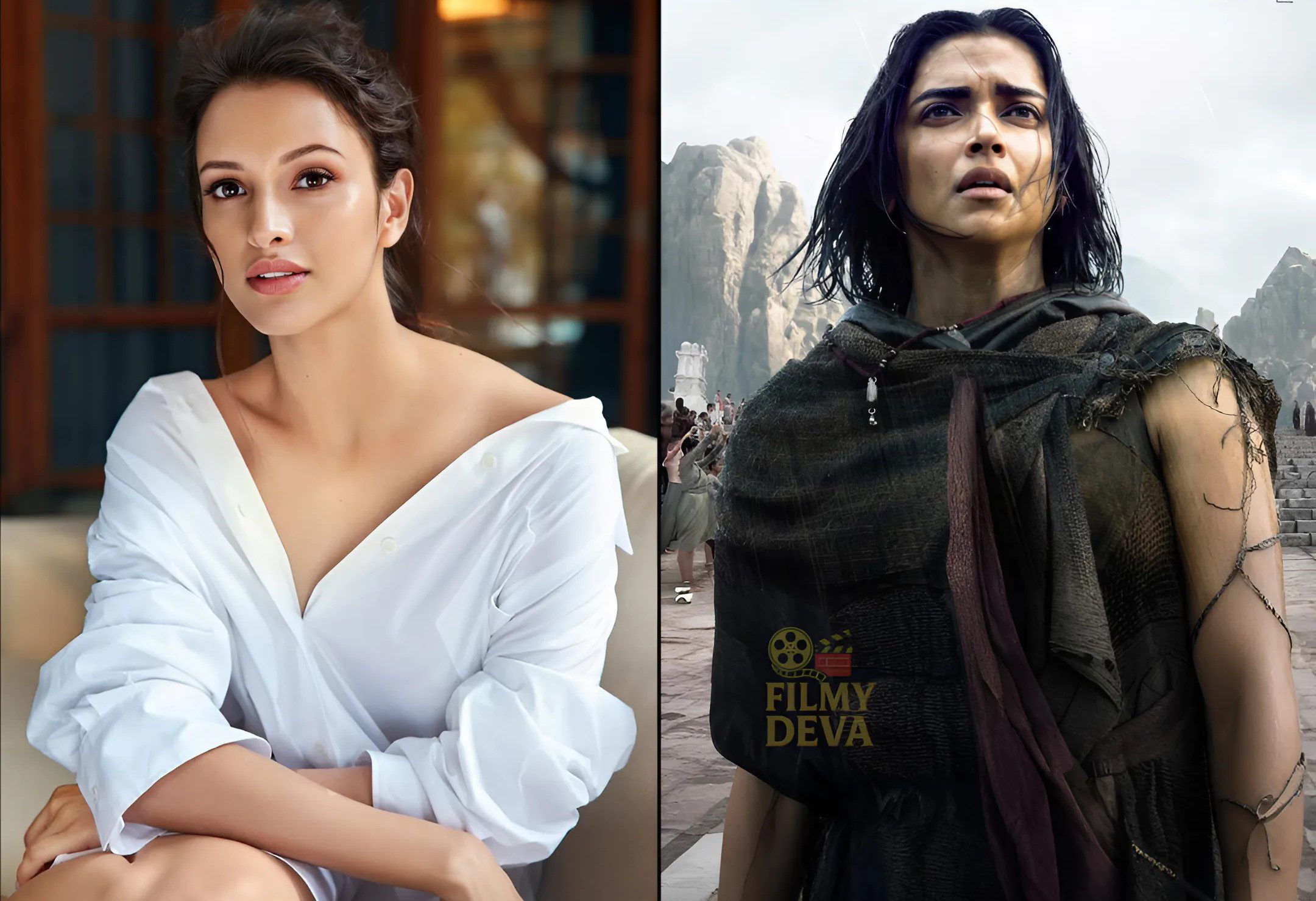 Triptii Dimri and Prabhas in the intense Spirit (2026) movie poster with a fiery cityscape