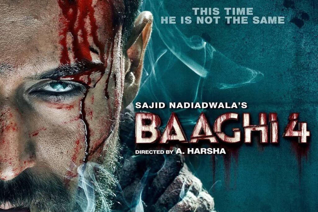 Tiger Shroff and Sanjay Dutt in Baaghi 4 (2025) movie poster with a dark cityscape