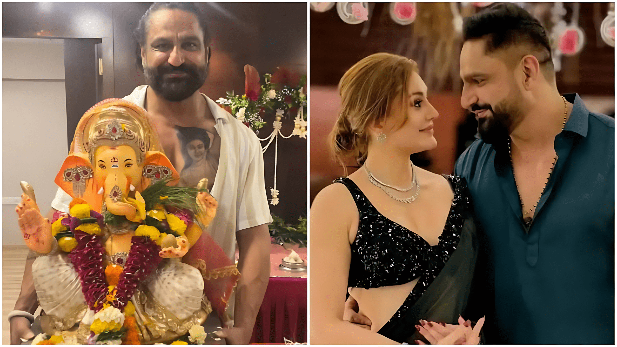 Parag Tyagi performing aarti for Ganpati Bappa in front of Shefali Jariwala’s portrait during Ganesh Chaturthi 2025